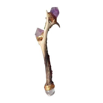 Handcrafted Amethyst Antler Crystal Wand | Ritual Tool for Energy Healing, Meditation & Protection