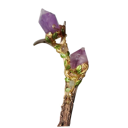 Handcrafted Amethyst Antler Crystal Wand | Ritual Tool for Energy Healing, Meditation & Protection