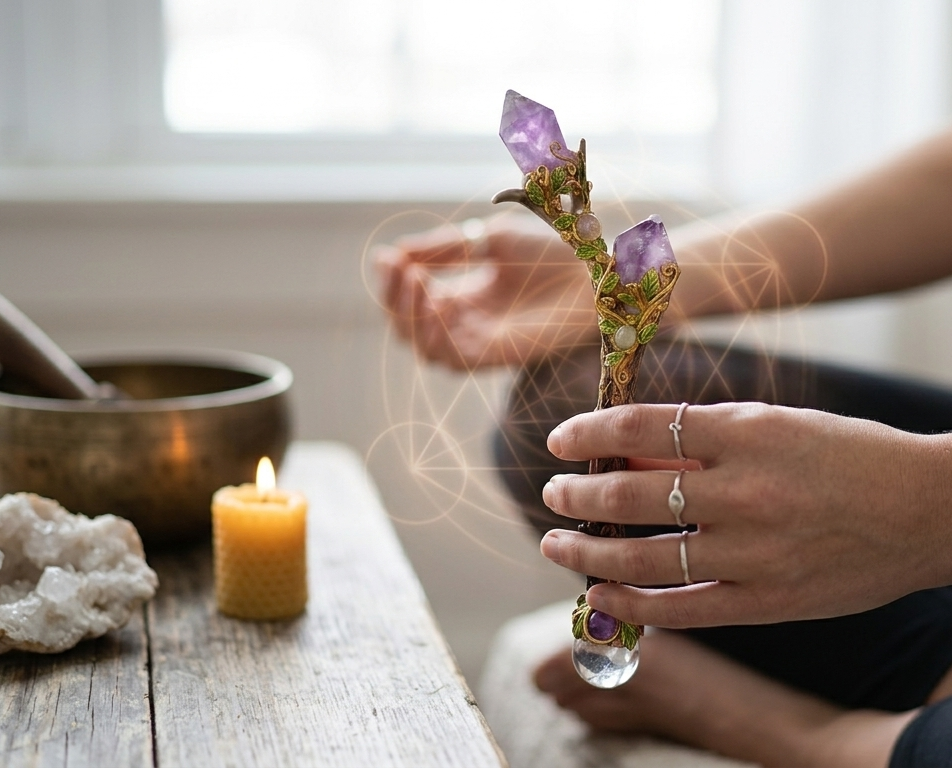 Handcrafted Amethyst Antler Crystal Wand | Ritual Tool for Energy Healing, Meditation & Protection