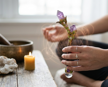 Handcrafted Amethyst Antler Crystal Wand | Ritual Tool for Energy Healing, Meditation & Protection